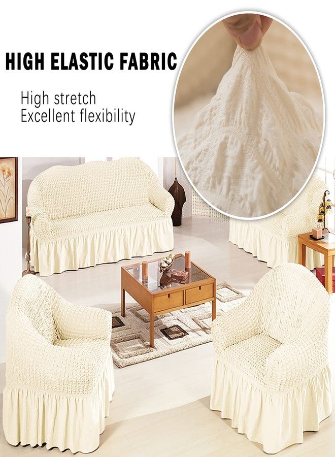Jeloris Stretch Armchair Slipcover Easy Fitted Sofa Couch Cover with Skirt, Durable Washable Universal High Elastic Furniture Protector for Kids, Pets (Small, Off-White) - Image 2